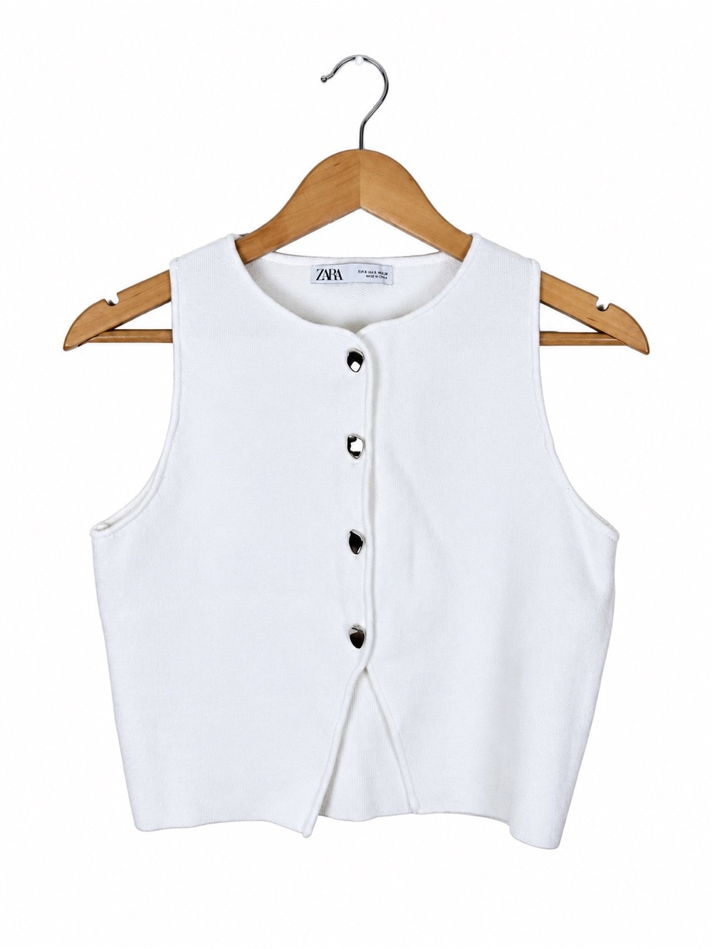 Zara Women’s White Knit Button Front Vest Top Size Medium